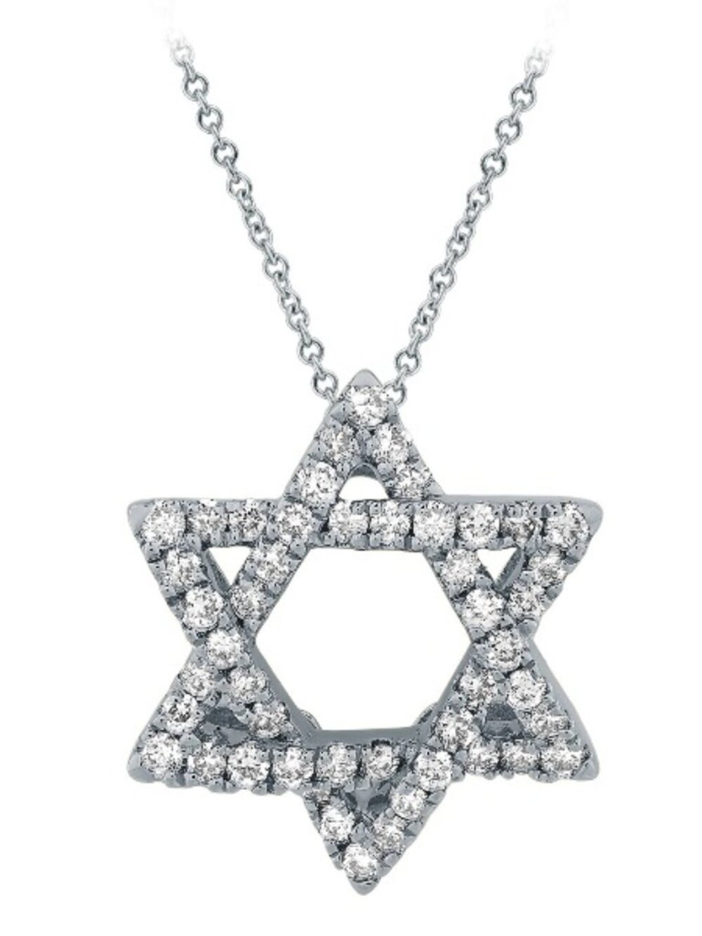 0.25 Carat Natural Diamond Star of David Necklace 14K White Gold
